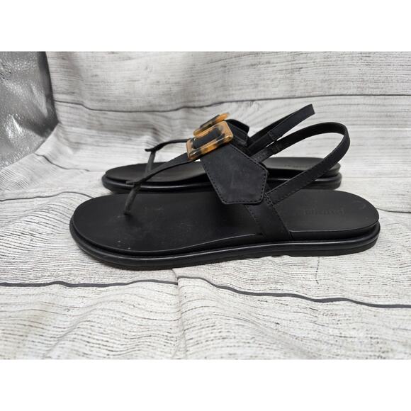 OluKai Black With Tortoise Shell Buckle La'i T-Bar Summer Beach Sandals Size 9 - Picture 4 of 8